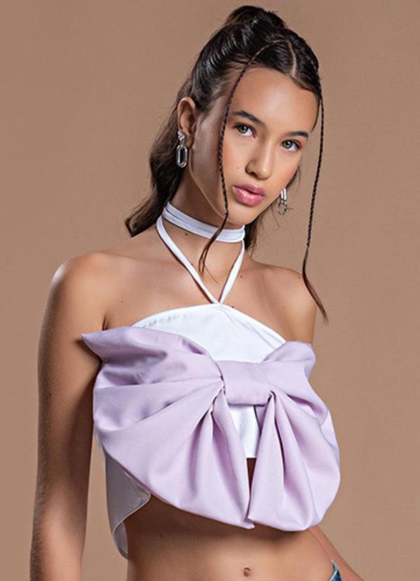 Choyee - Cropped Frente Única com Laço Branco 1