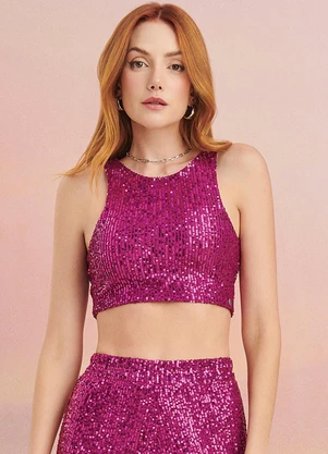 Authoria - Cropped Fúscia de Paête Rosa - AUTHORIA