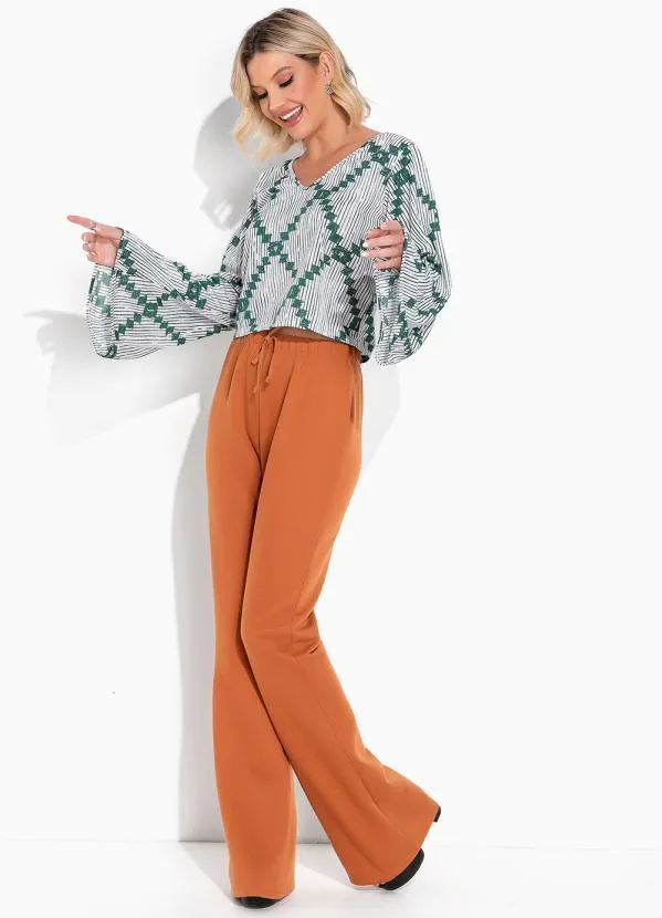 Moda Pop - Cropped Geométrico Branco com Decote em V 3