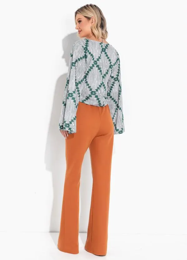 Moda Pop - Cropped Geométrico Branco com Decote em V 4