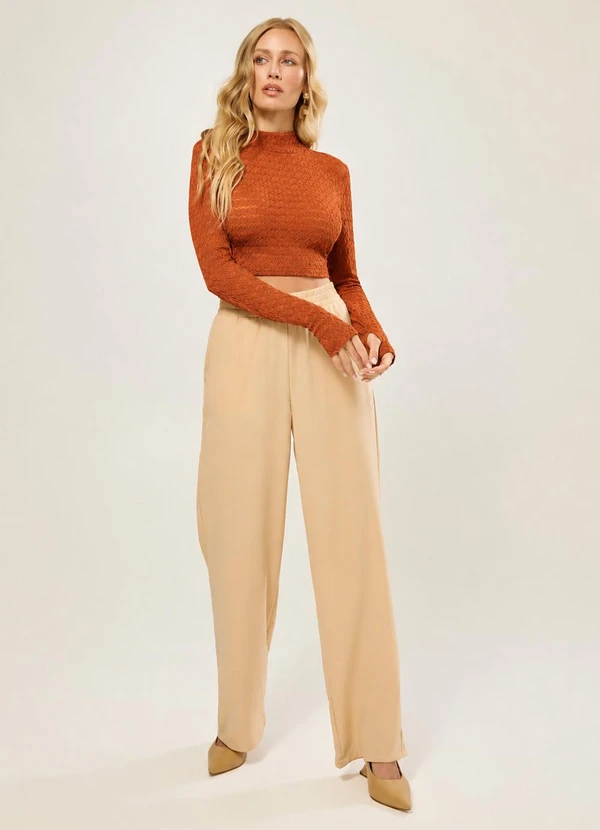 Naguchi - Cropped Gola Alta em Renda Terra