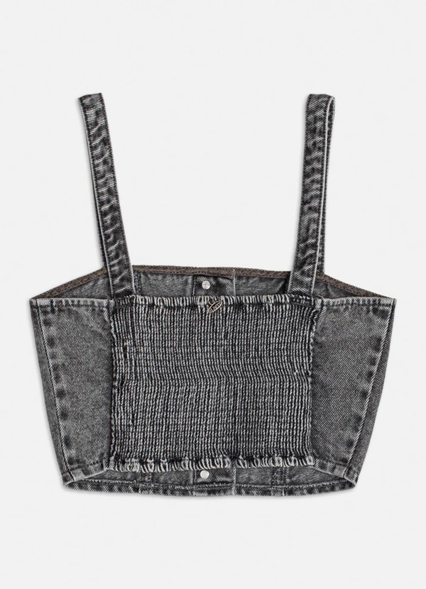 Authoria - Cropped Jeans com Bolso Cinza 2