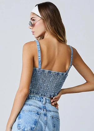 Authoria - Cropped Jeans com Pedrarias Azul - AUTHORIA