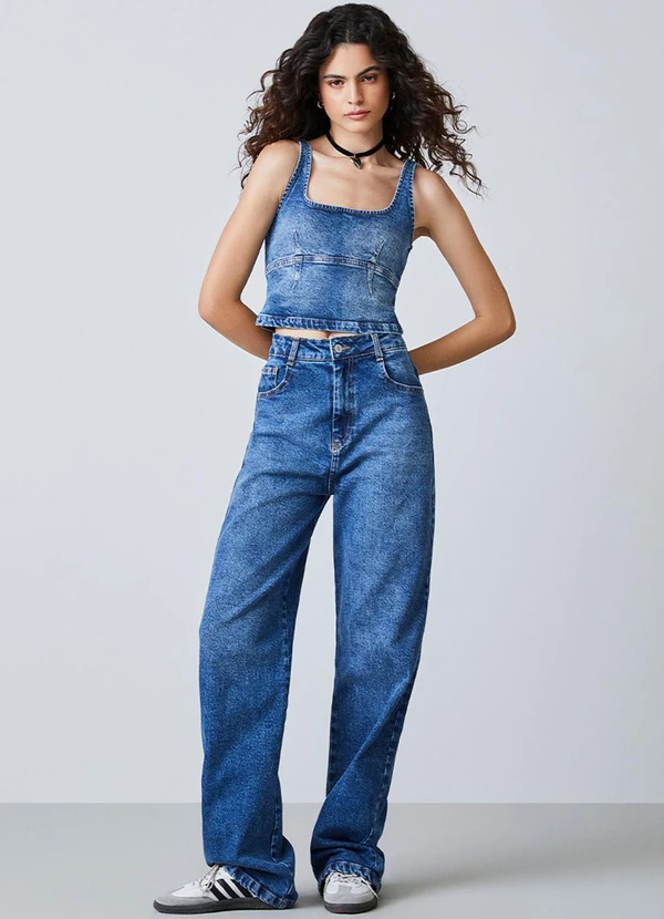 Authoria - Cropped Jeans com Peplum Azul 3