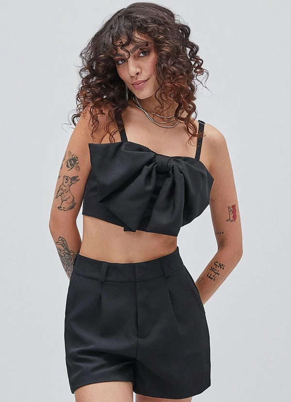 Authoria - Cropped Laço Preto Preto 2