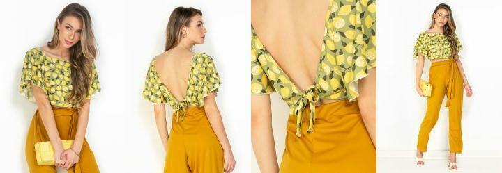 Cropped Limes com Manga Ampla