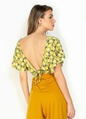 Moda Pop - Cropped Limões com Manga Ampla - MODA POP