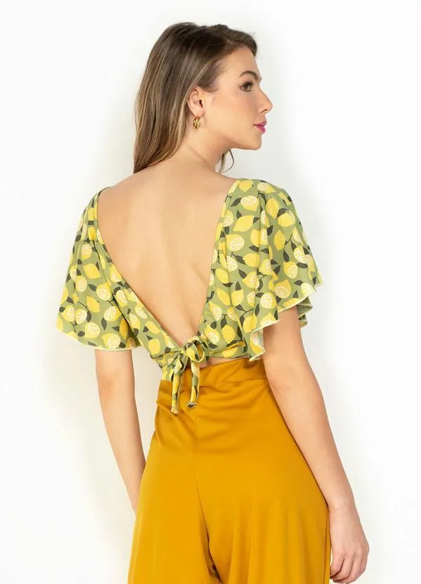 Moda Pop - Cropped Limões com Manga Ampla 2