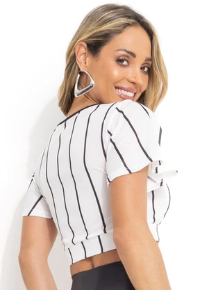 Moda Pop - Cropped Listrado com Mangas Curtas Amplas - MODA POP