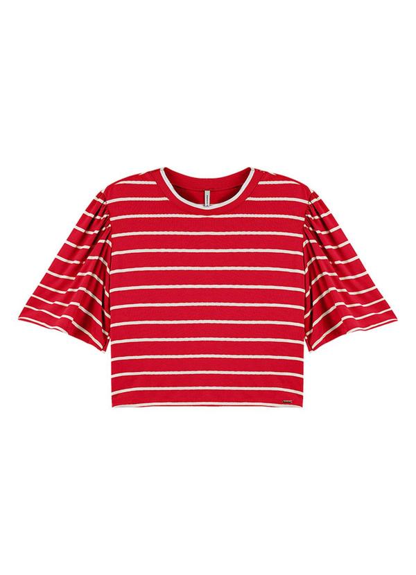 Rezzato - Cropped Listrado Manga Ampla Adulto Vermelho