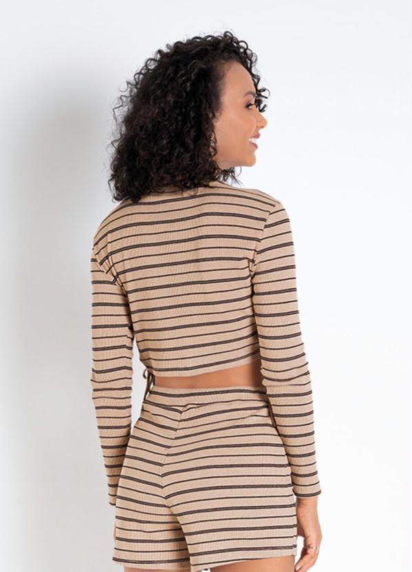 Queima Estoque - Cropped Listrado Nude com Amarração Lateral 2