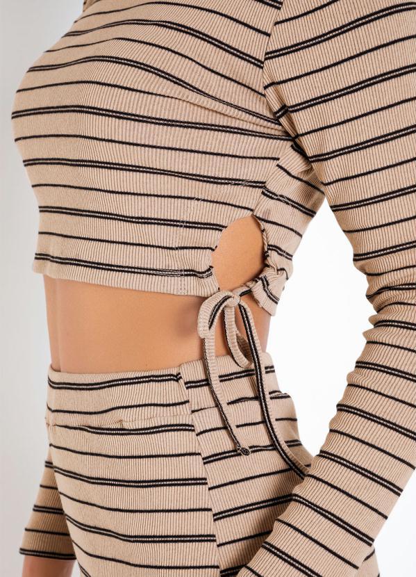 Queima Estoque - Cropped Listrado Nude com Amarração Lateral 3