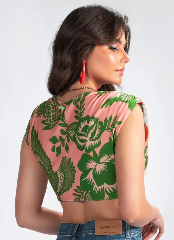 Farm - Cropped Malha Flor de Renda Rosa 6