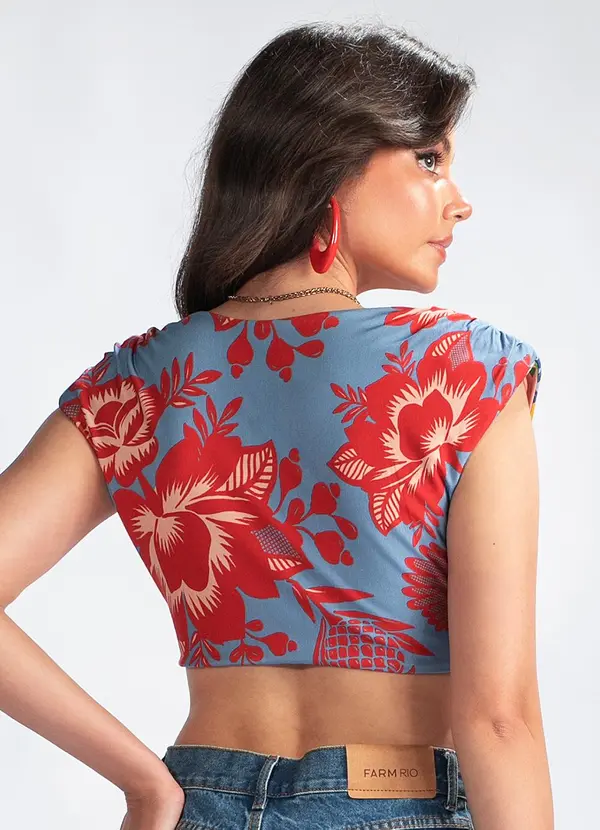 Farm - Cropped Malha Flor de Renda Rosa 7