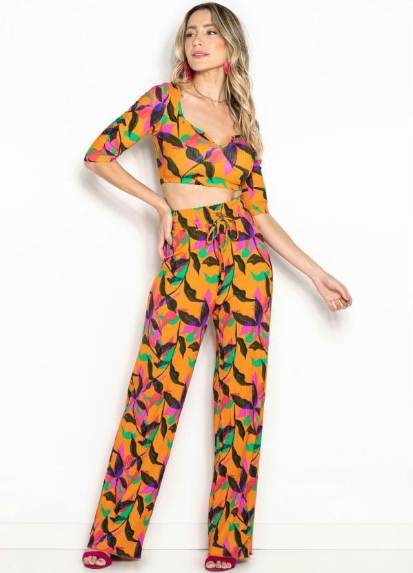 Colcci - Cropped Manga 3/4 de Malha Canelada Laranja 3