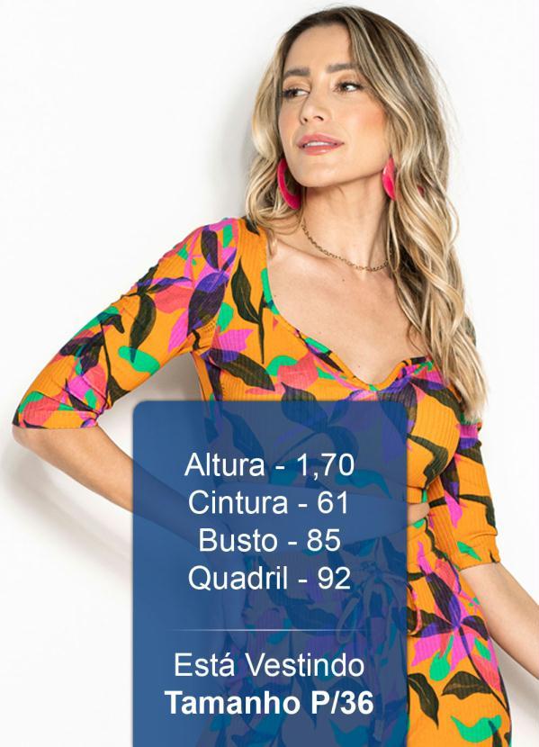 Colcci - Cropped Manga 3/4 de Malha Canelada Laranja 5