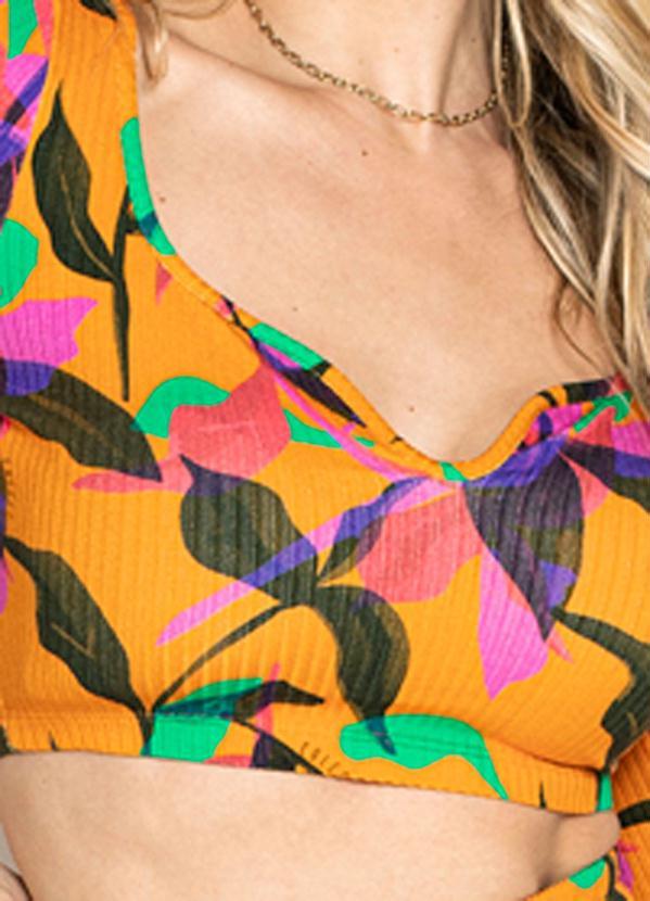 Colcci - Cropped Manga 3/4 de Malha Canelada Laranja 6