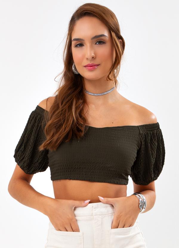 Colcci - Cropped Manga Bufante de Lastex Verde