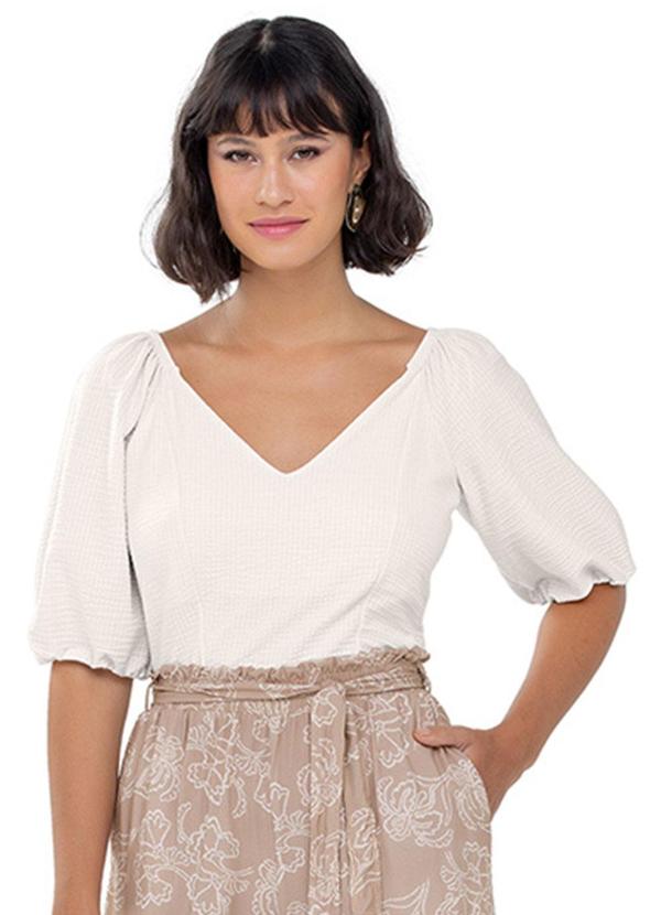Rezzato - Cropped Manga Bufante Decote V Adulto Branco