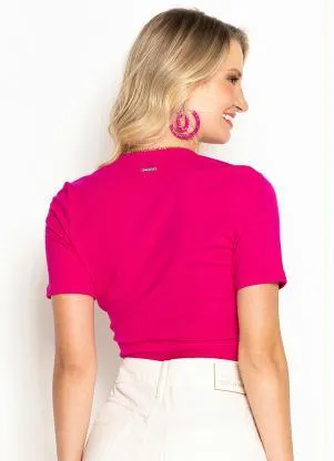 Colcci - Cropped Manga Curta de Malha Canelada Rosa - COLCCI