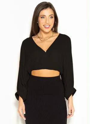 Colcci - Cropped Manga Longa de Viscose Preto - COLCCI