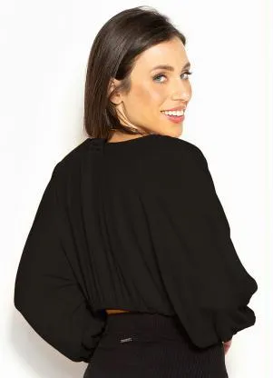 Colcci - Cropped Manga Longa de Viscose Preto - COLCCI
