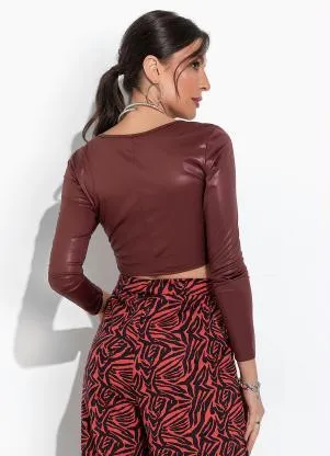 Moda Pop - Cropped Marrom com Mangas Longas - MODA POP