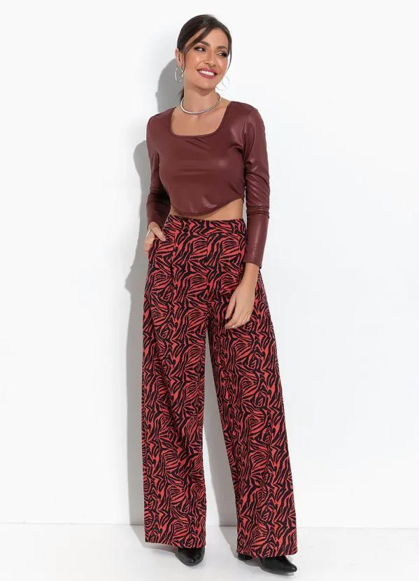 Moda Pop - Cropped Marrom com Mangas Longas 3