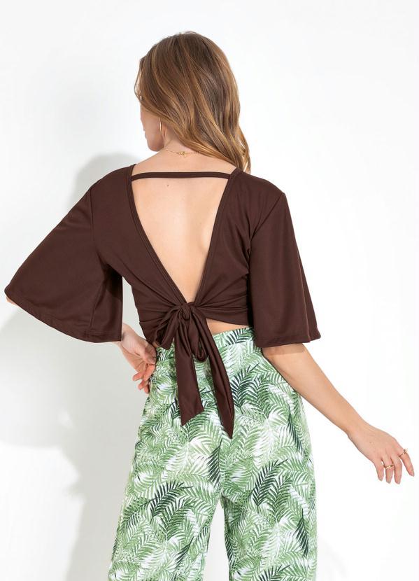 Moda Pop - Cropped Marrom Transpassado e com Amarração 2