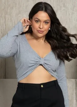 Quintess - Cropped Mescla com Manga Longa - QUINTESS