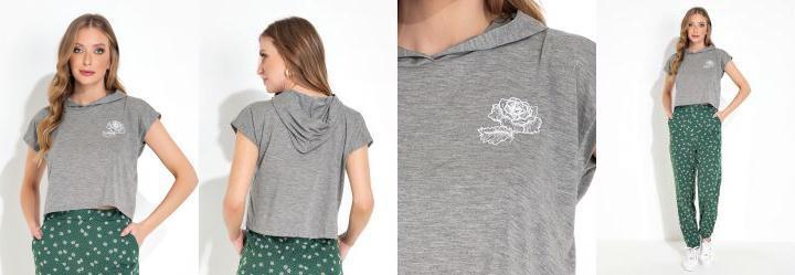 Cropped Mescla com Toca e Ombros Deslocados