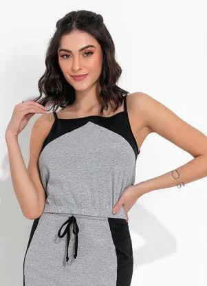 Moda Pop - Cropped Mescla e Preta de Alças com Recortes - MODA POP