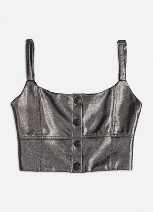 Authoria - Cropped Metalizado com Botões Prata - AUTHORIA