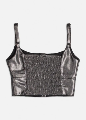 Authoria - Cropped Metalizado com Botões Prata - AUTHORIA