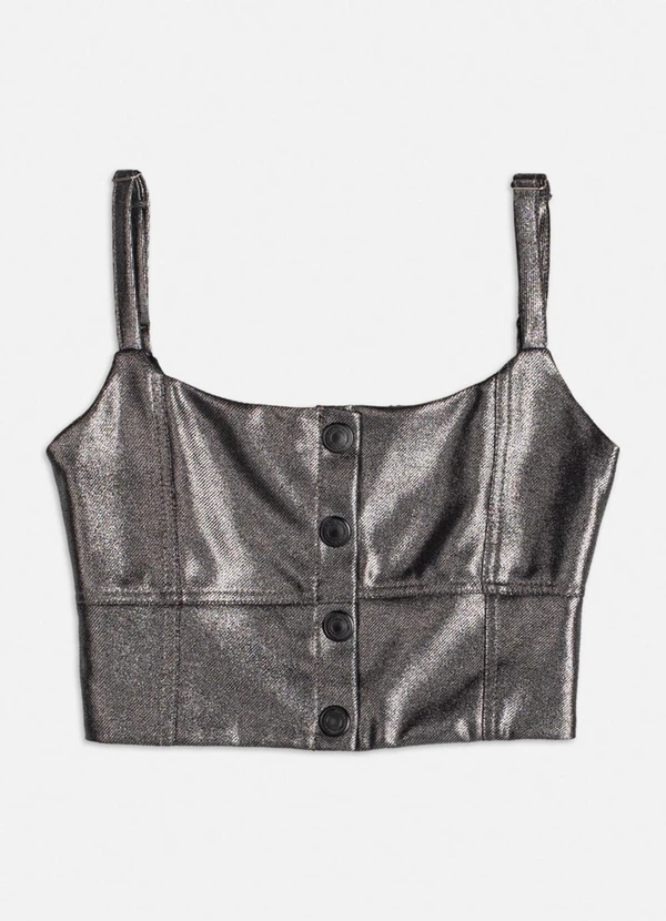 Authoria - Cropped Metalizado com Botões Prata