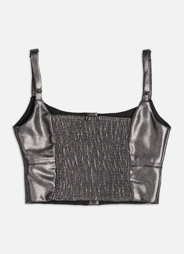 Authoria - Cropped Metalizado com Botões Prata 2