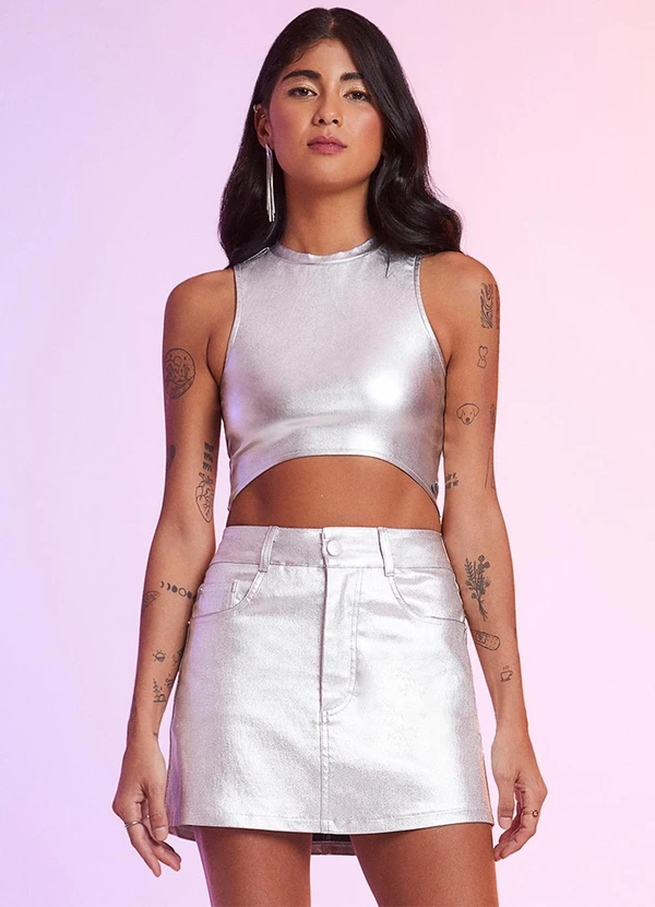 Authoria - Cropped Metalizado Prata