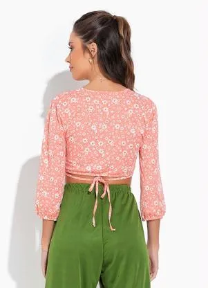 Moda Pop - Cropped Mini Floral com Amarração Frontal - MODA POP