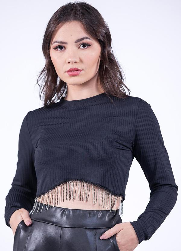 Misiss - Cropped Naeli Manga Longa Preto