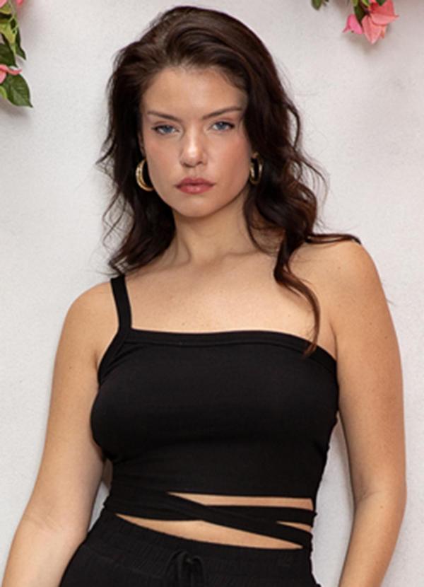 Use Modo - Cropped Nula Manga Amarracao Preto