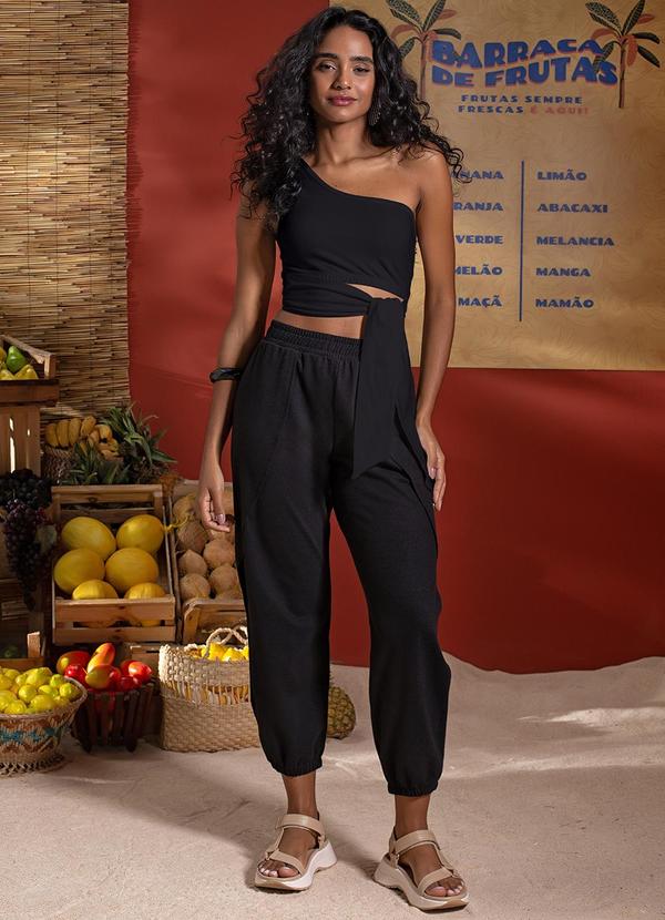 Use Modo - Cropped Nula Manga com Amarraçao Preto 2