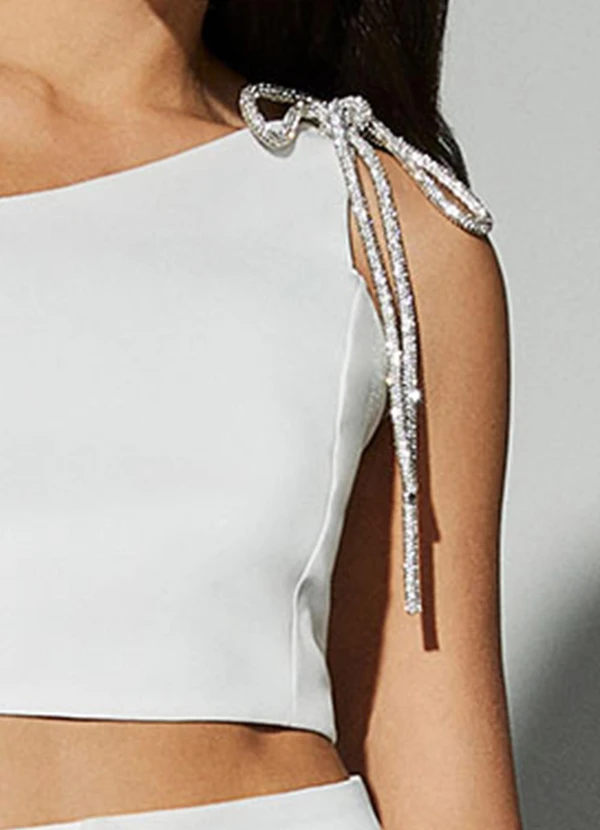 Authoria - Cropped Off White com Laço de Strass Branco 5