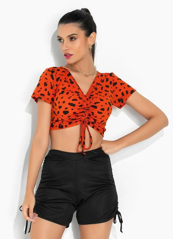 Moda Pop - Cropped Onça Laranja com Regulagem na Frente