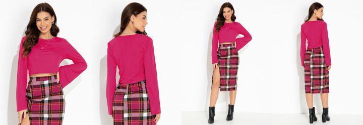 Cropped Pink com Mangas Longas e Decote Redondo