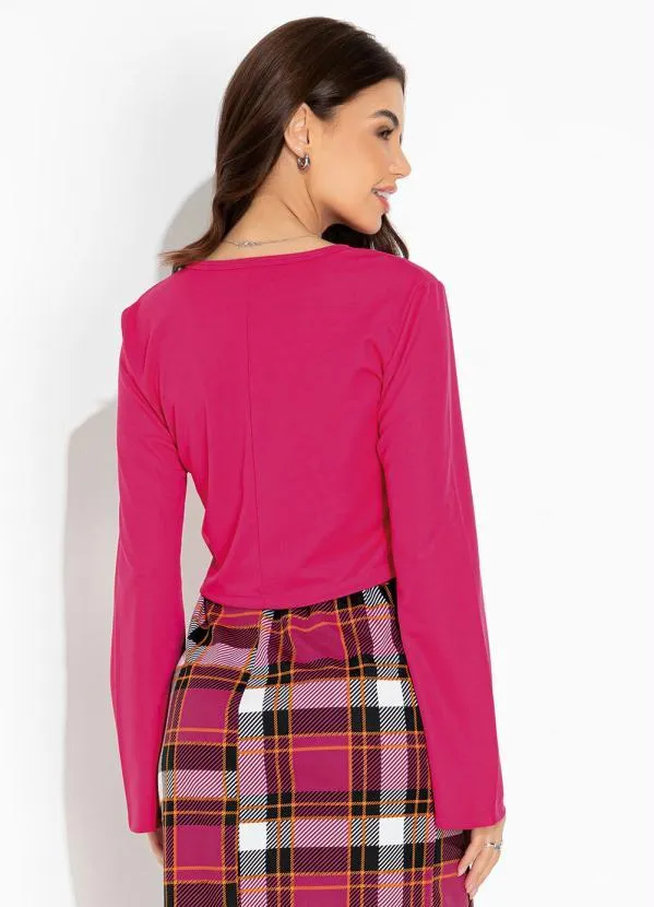 Moda Pop - Cropped Pink com Mangas Longas e Decote Redondo 2