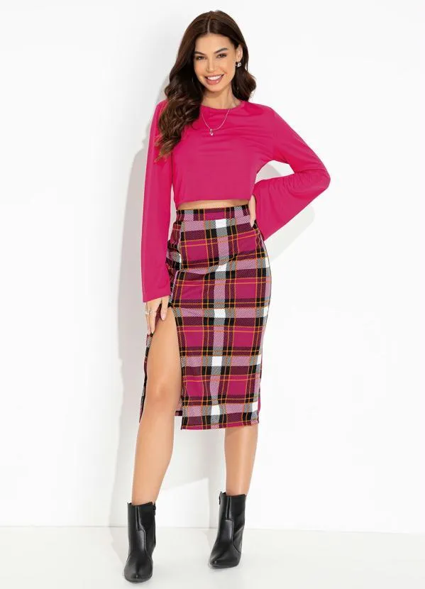 Moda Pop - Cropped Pink com Mangas Longas e Decote Redondo 3