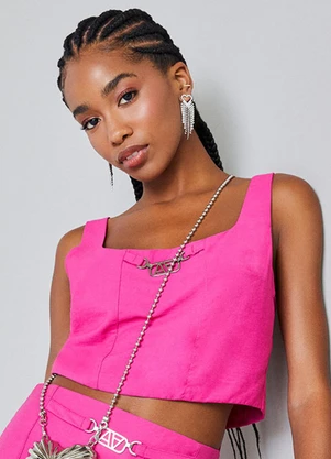 Authoria - Cropped Pink com Pingente de Metal Rosa - AUTHORIA