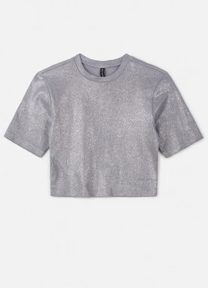 Authoria - Cropped Prata de Ribana com Foil Prata - AUTHORIA