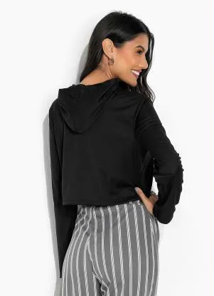 Moda Pop - Cropped Preta com Detalhe de Transparência - MODA POP
