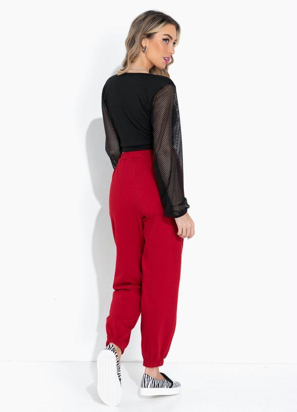 Moda Pop - Cropped Preta com Mangas Longas em Tela 5